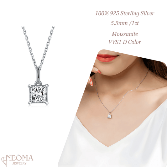 1 Carat Moissanite Princess Cut Pendant Necklace - SETUxNEOMA  