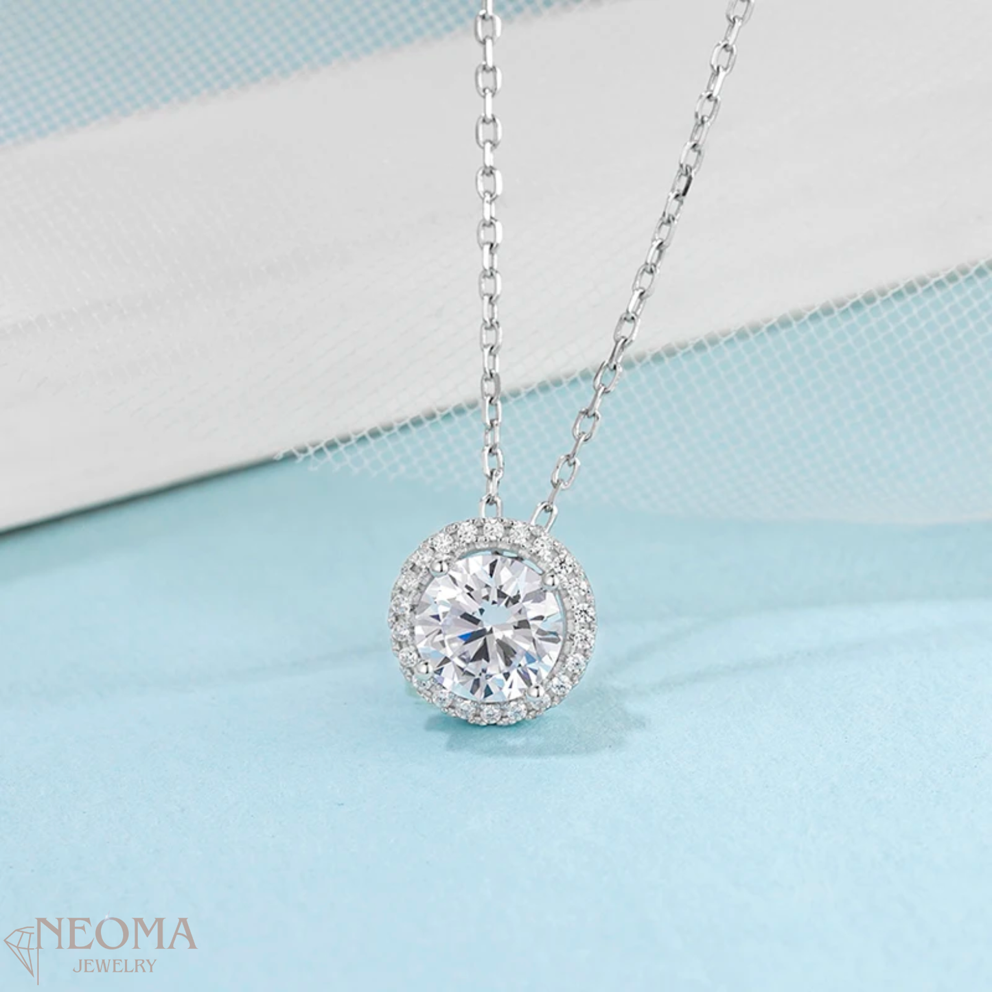  1 carat Moissanite Solitaire Necklace - S925 Silver Halo Pendant SETUxNEOMA