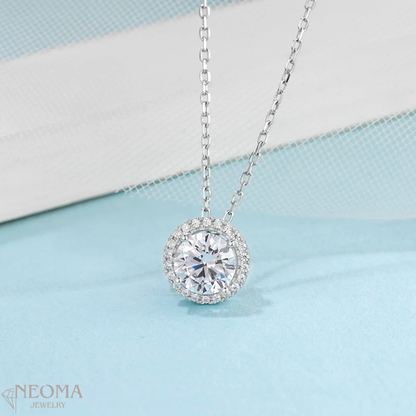 1 carat Moissanite Solitaire Necklace - S925 Silver Halo Pendant - SETUxNEOMA  