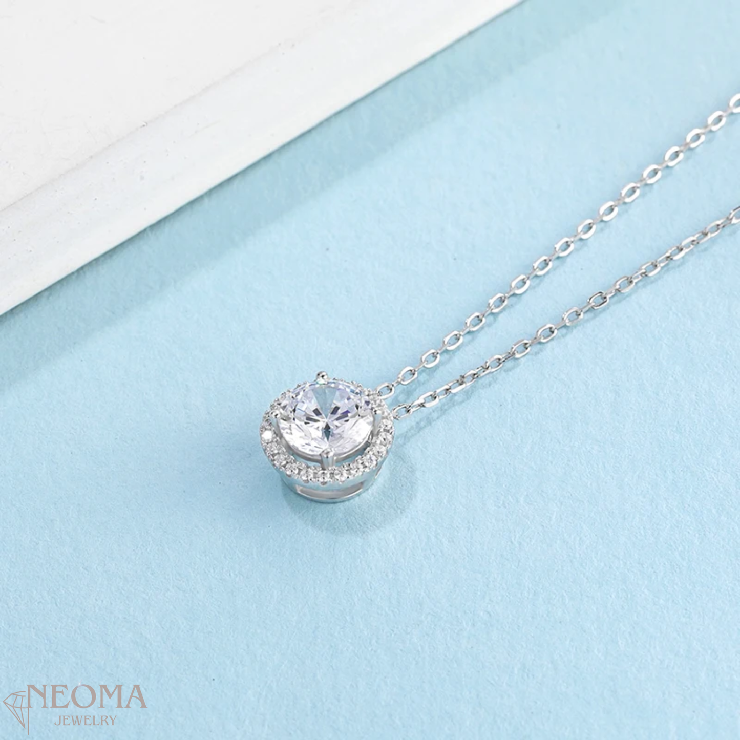  1 carat Moissanite Solitaire Necklace - S925 Silver Halo Pendant SETUxNEOMA