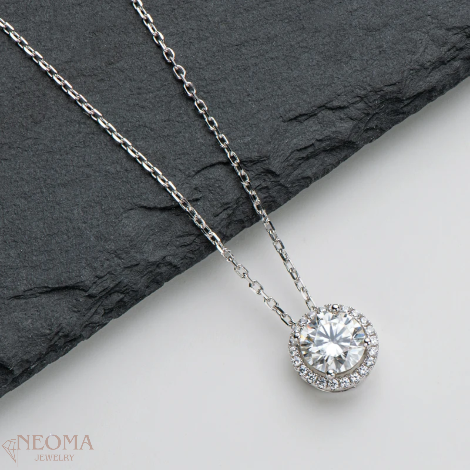 1 carat Moissanite Solitaire Necklace - S925 Silver Halo Pendant - SETUxNEOMA  