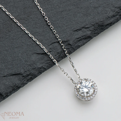  1 carat Moissanite Solitaire Necklace - S925 Silver Halo Pendant SETUxNEOMA