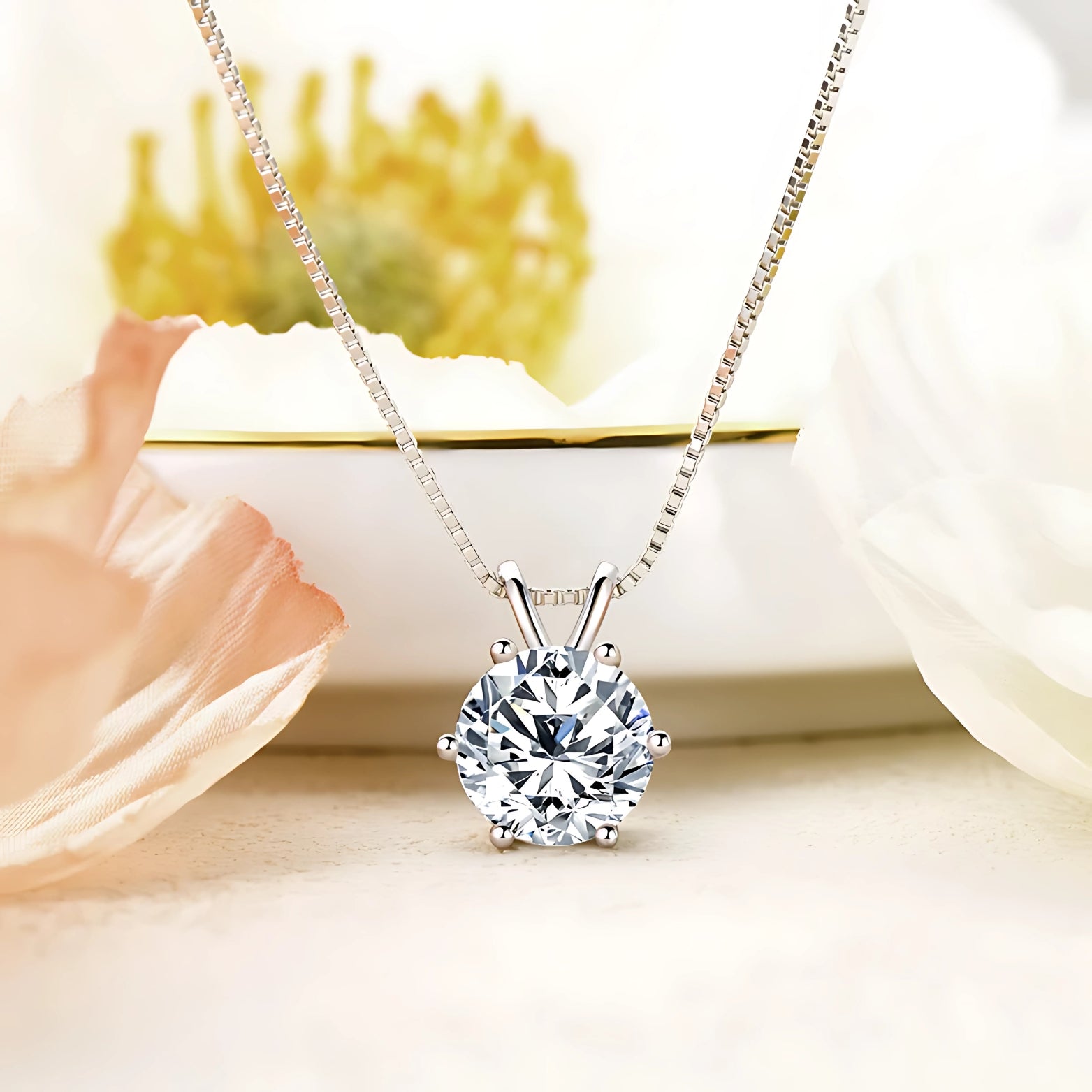  1ct 2ct 3ct Round Cut Moissanite Solitaire Pendant Necklace SETUxNEOMA