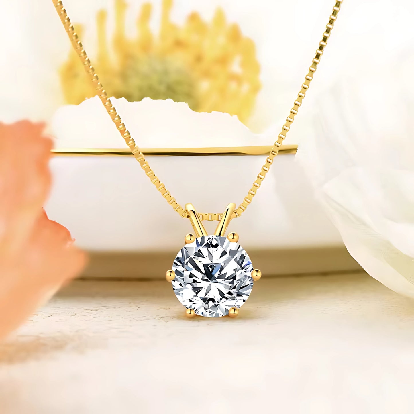  1ct 2ct 3ct Round Cut Moissanite Solitaire Pendant Necklace SETUxNEOMA