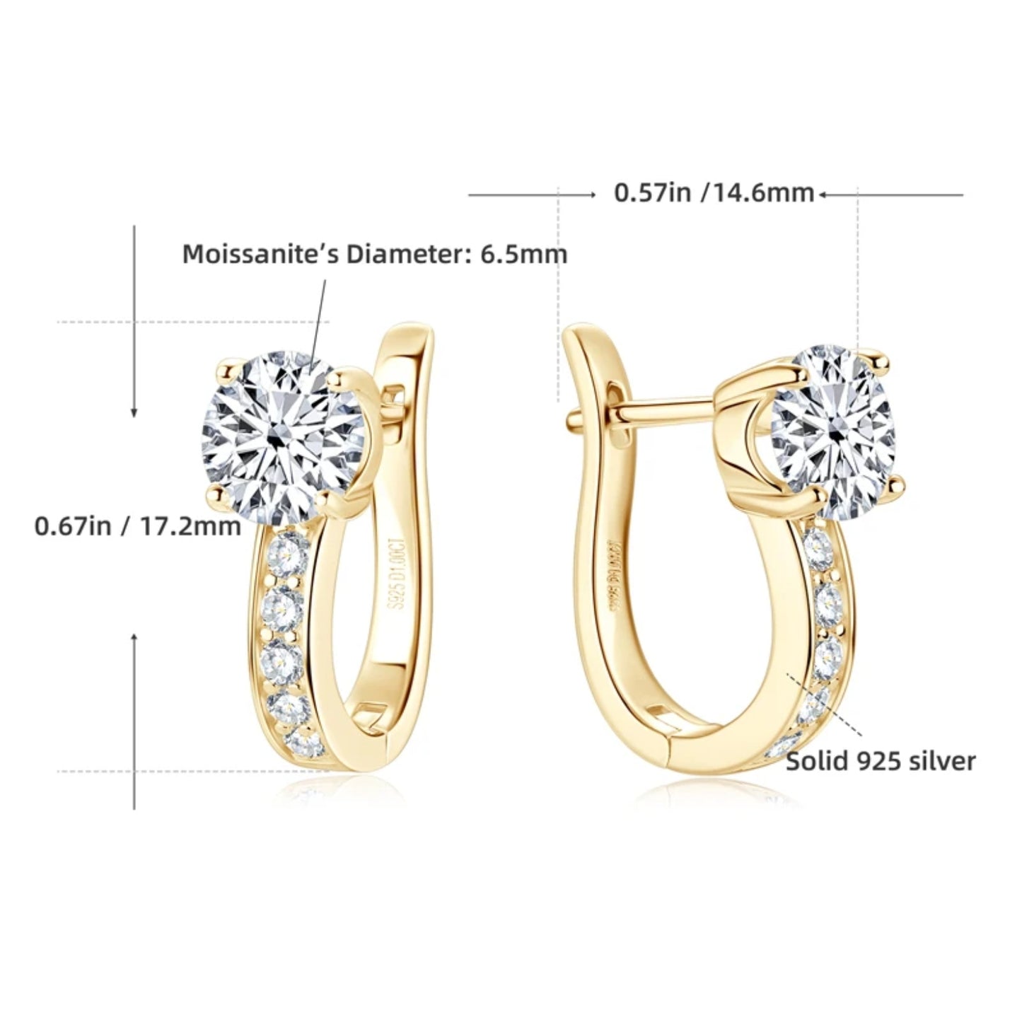 1 Carat Moissanite U Shape Hoop Earrings in S925 Sterling Silver