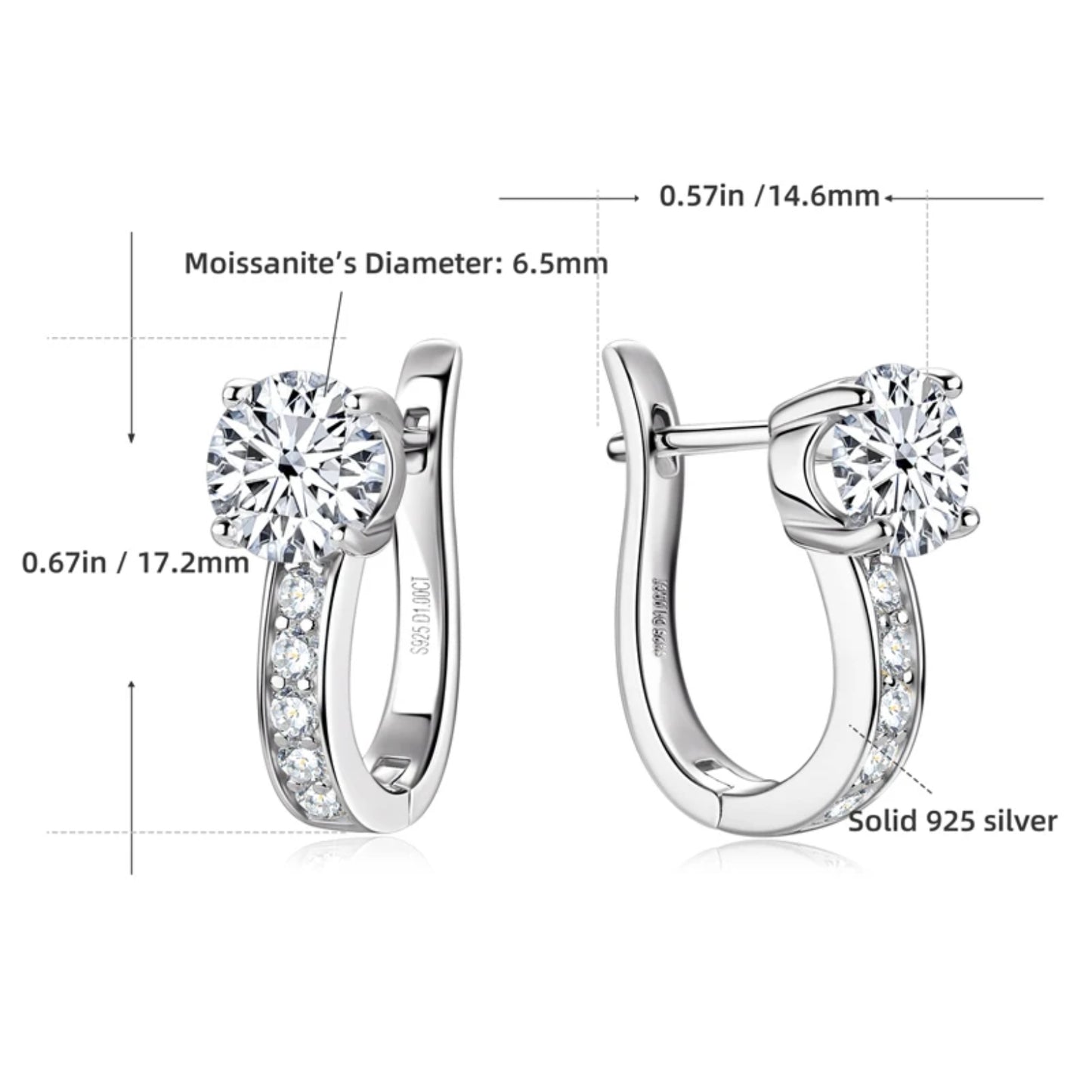 1 Carat Moissanite U Shape Hoop Earrings in S925 Sterling Silver