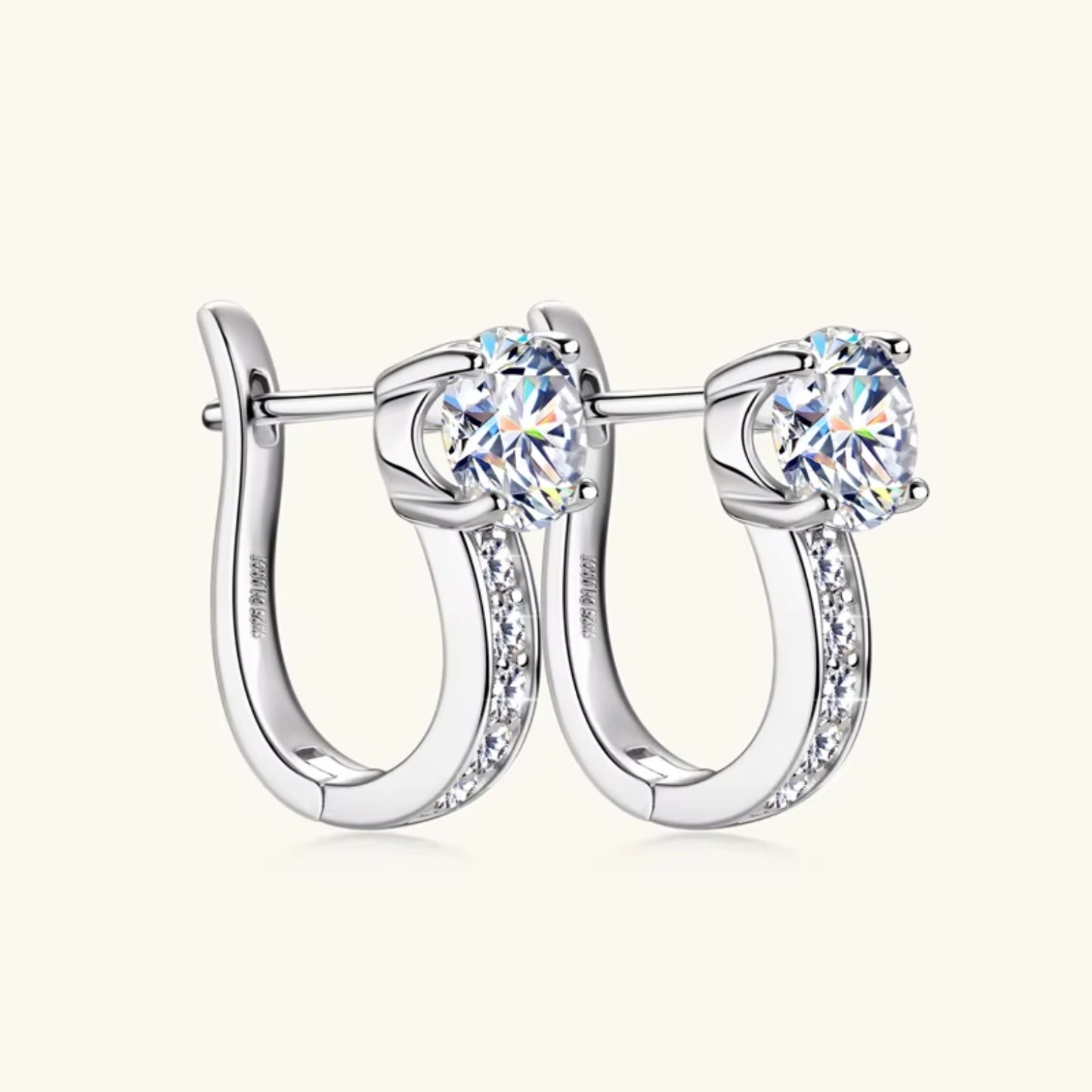 1 Carat Moissanite U Shape Hoop Earrings in S925 Sterling Silver