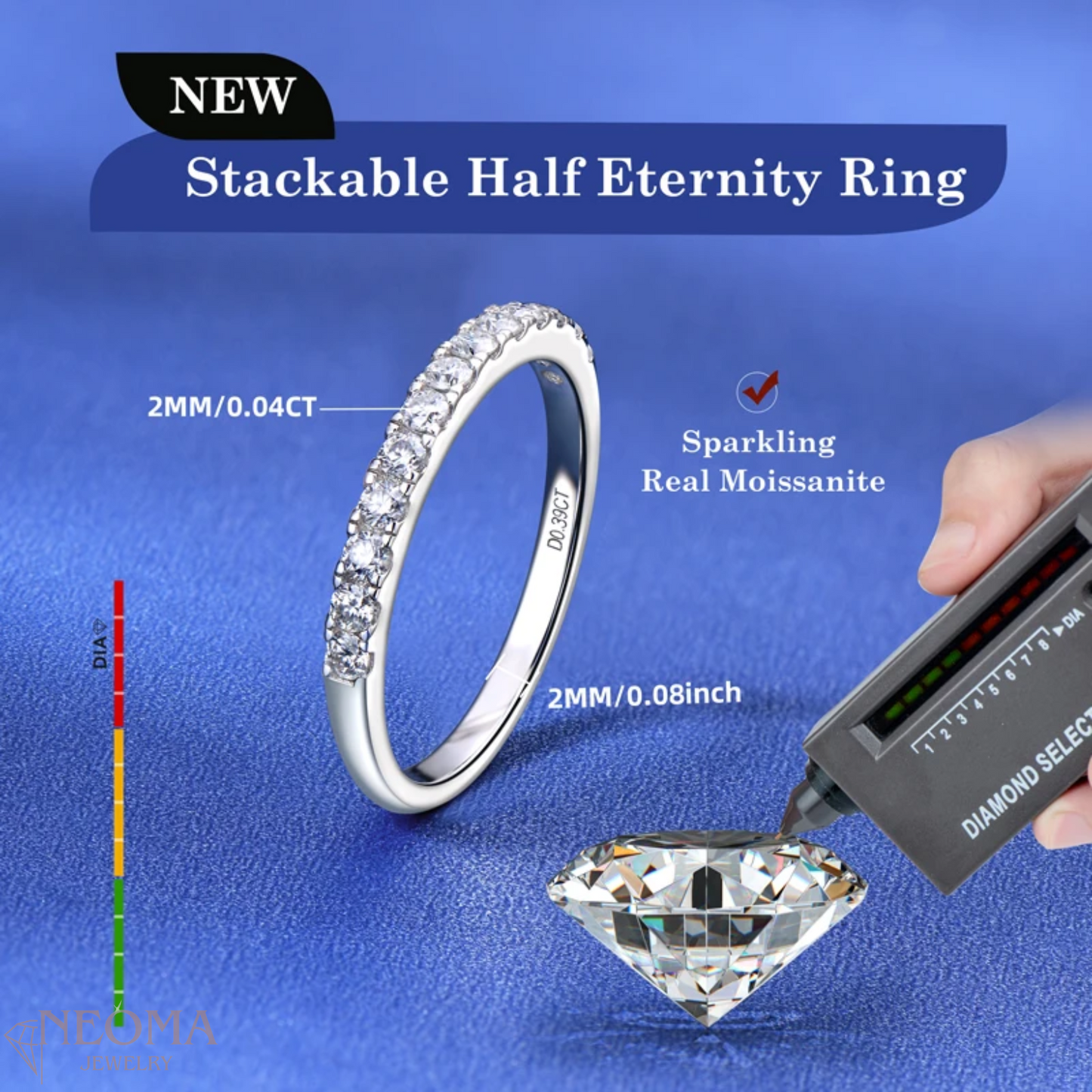 Natural Moissanite Half Eternity Ring | Sterling Silver Ring