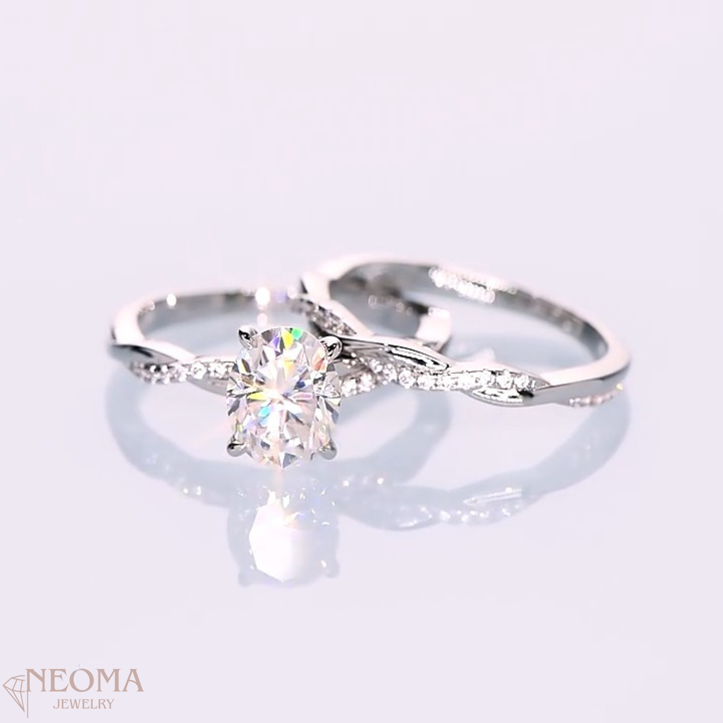 Twisted Band 2 Ct Oval Cut Moissanite Engagement Ring Set - SETUxNEOMA  