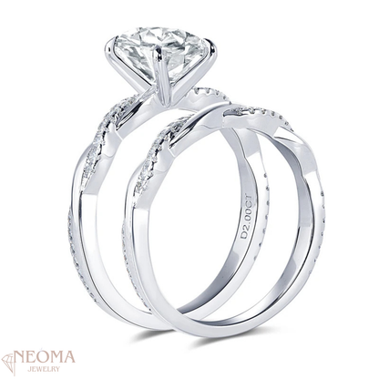 Twisted Band 2 Ct Oval Cut Moissanite Engagement Ring Set - SETUxNEOMA  