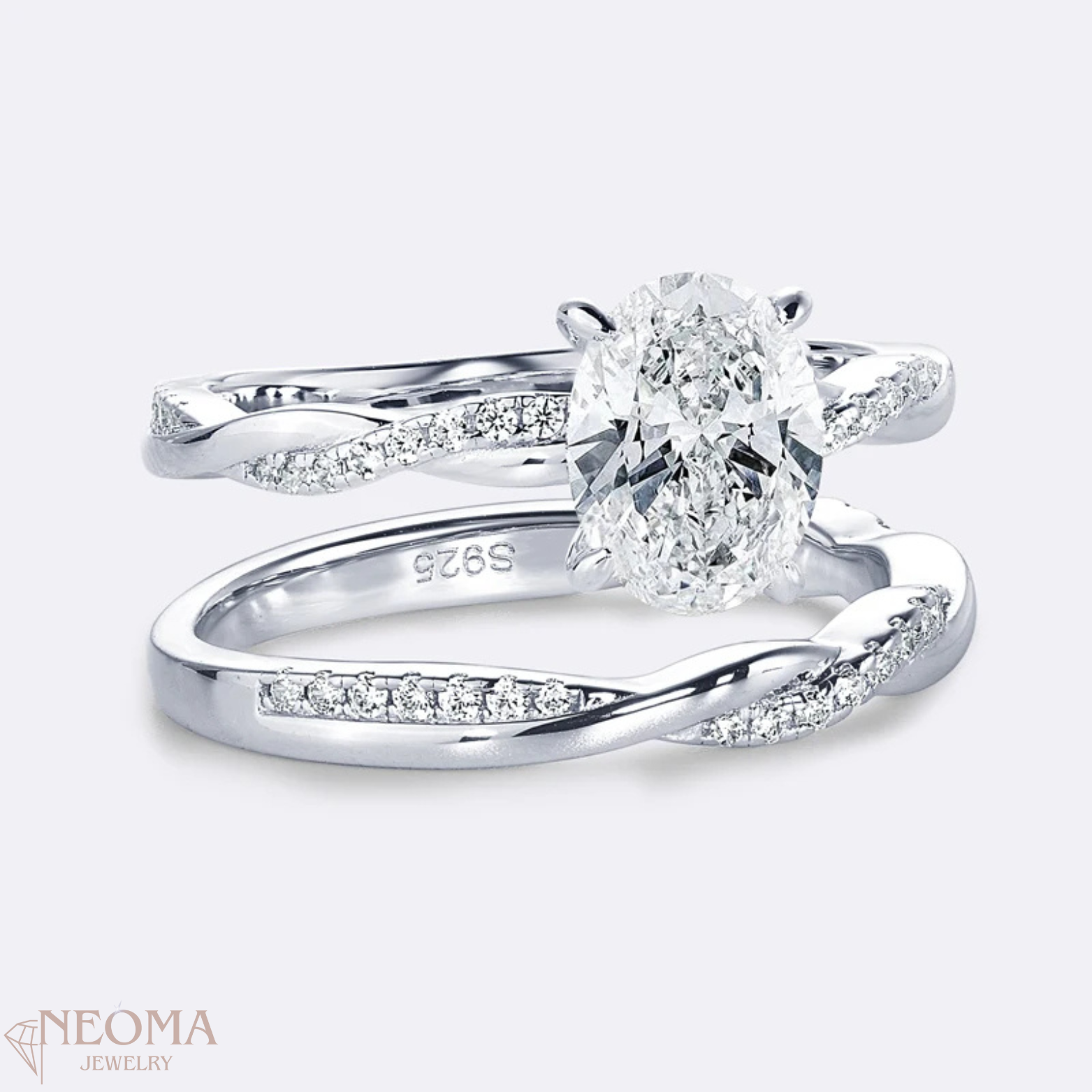 Twisted Band 2 Ct Oval Cut Moissanite Engagement Ring Set - SETUxNEOMA  