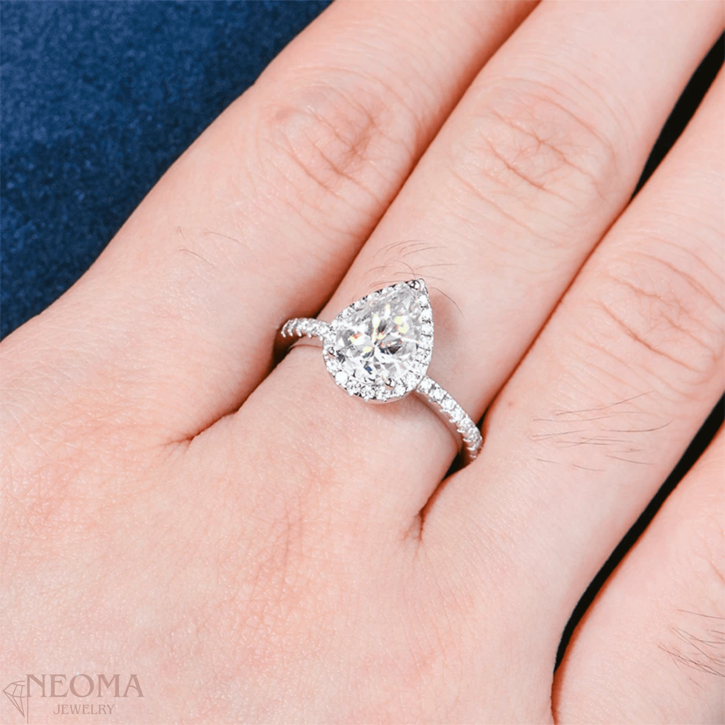 2 ct Pear Cut Moissanite Halo Engagement Ring - SETUxNEOMA  