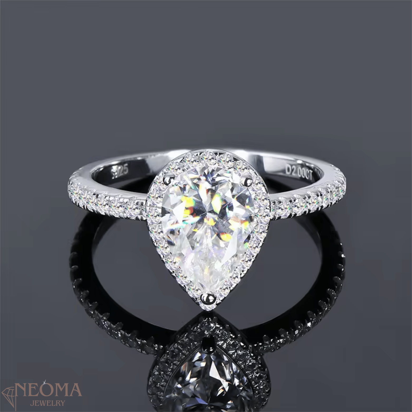 2 ct Pear Cut Moissanite Halo Engagement Ring - SETUxNEOMA  