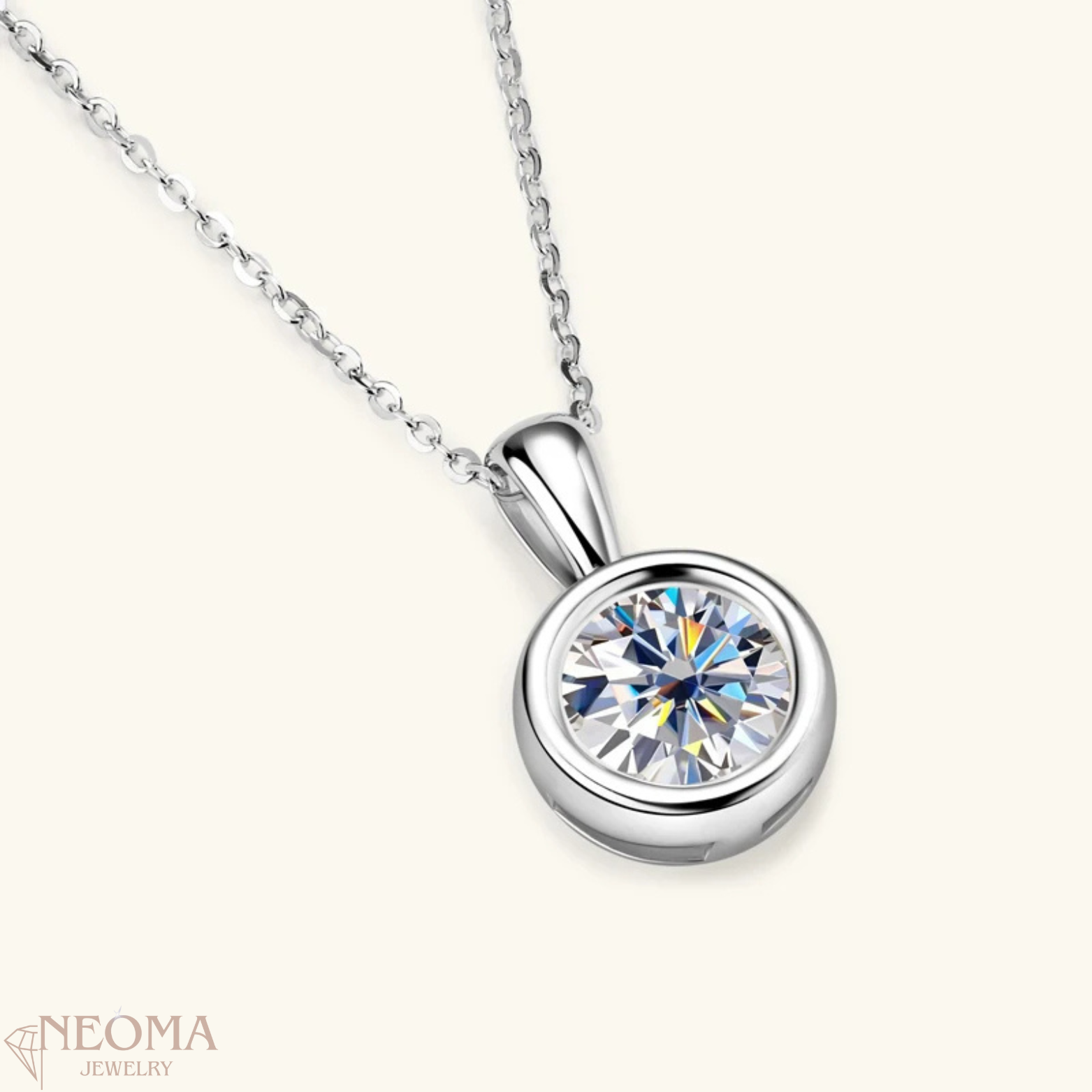 2 Ct Round Cut Moissanite Bezel Solitaire Pendant Necklace - SETUxNEOMA  