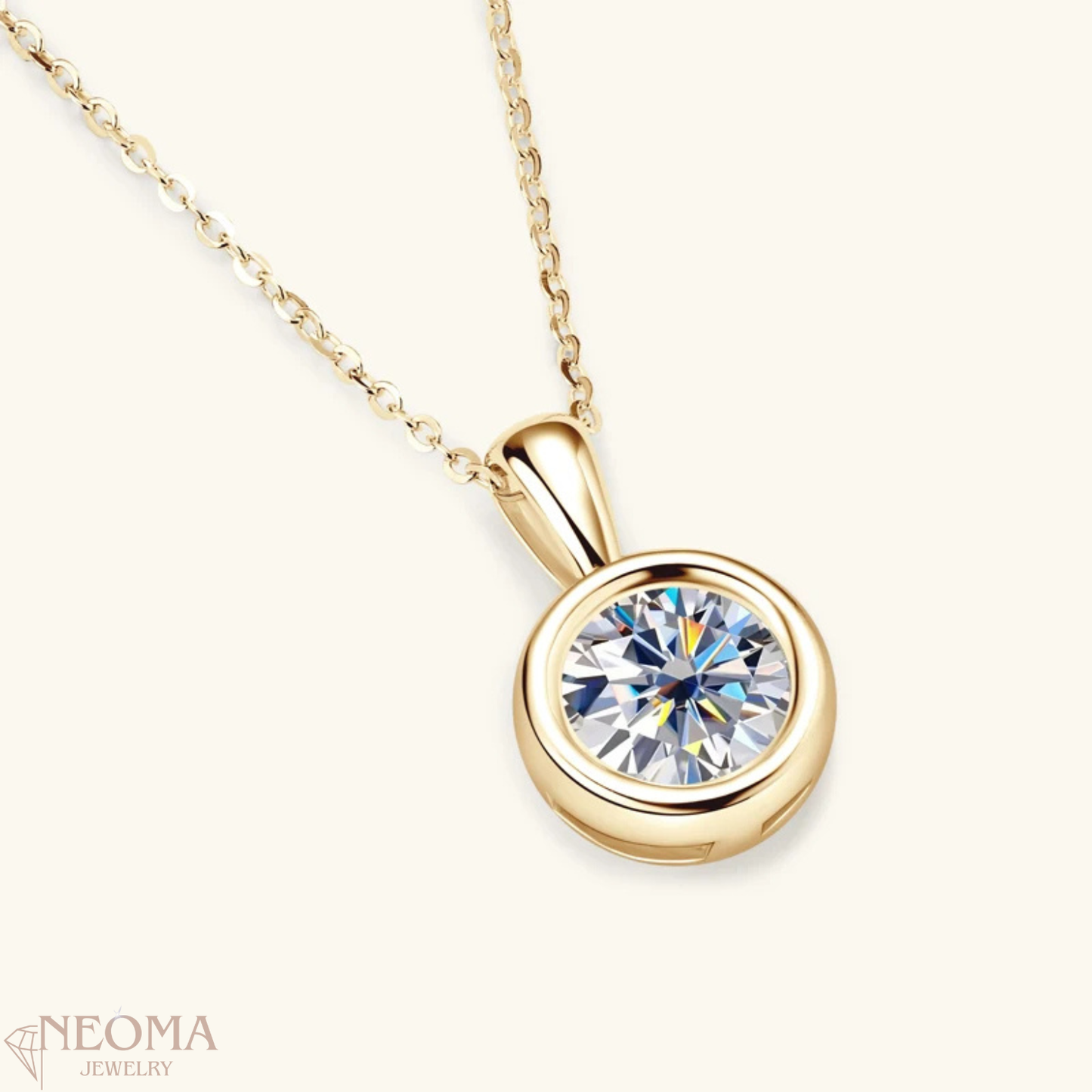 2 Ct Round Cut Moissanite Bezel Solitaire Pendant Necklace - SETUxNEOMA  