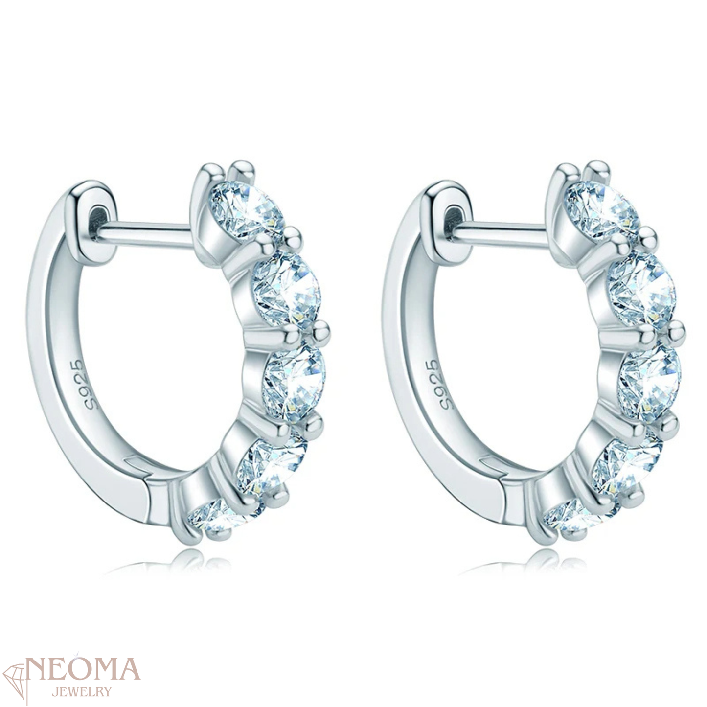  Pavé Set Moissanite Huggie Hoop Earrings with 5 Stone SETUxNEOMA