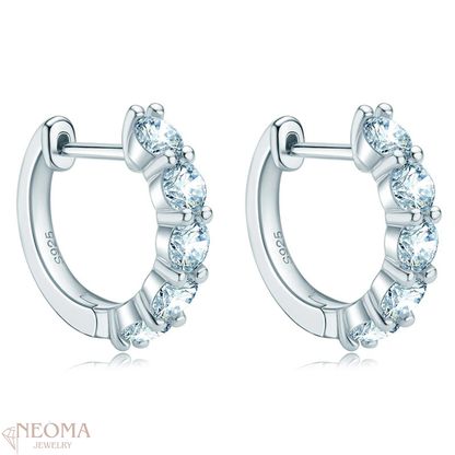 Pavé Set Moissanite Huggie Hoop Earrings with 5 Stone - SETUxNEOMA  