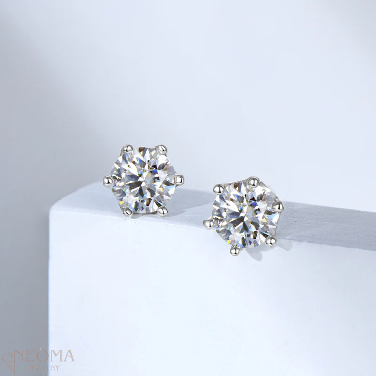  6 Prong Solitaire Moissanite Stud Earrings With Screw Back SETUxNEOMA