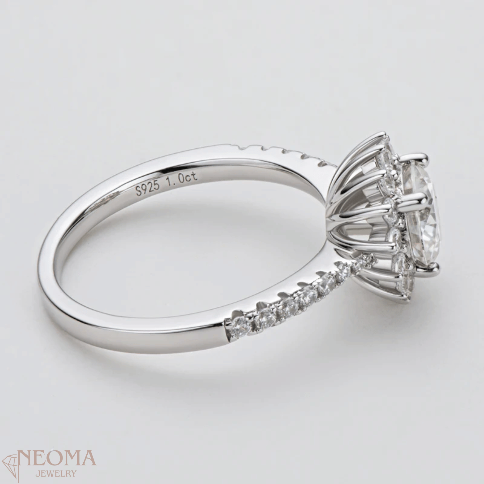 925 Silver Sunflower Shape Halo Moissanite Ring , Eternity Band - SETUxNEOMA  