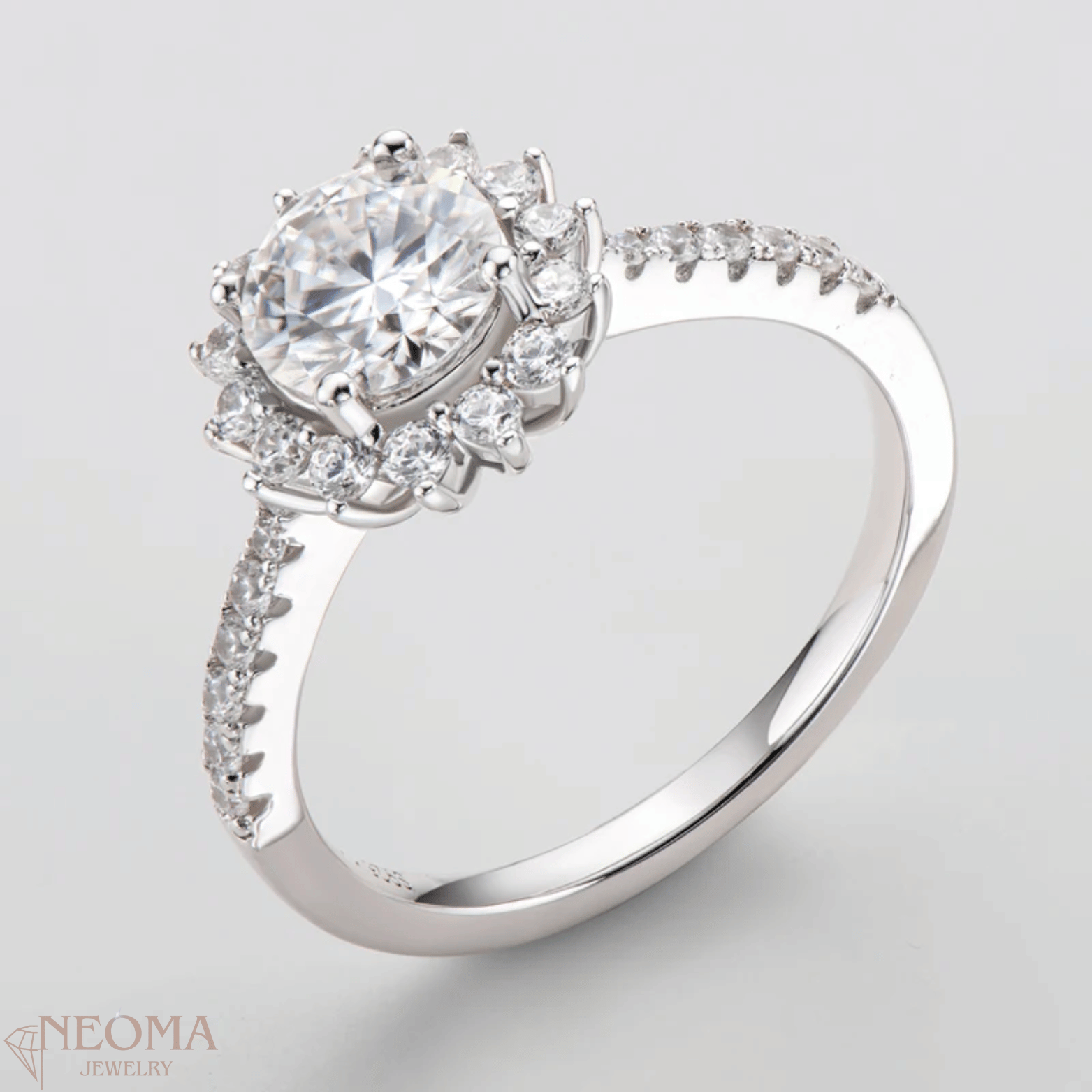 925 Silver Sunflower Shape Halo Moissanite Ring , Eternity Band - SETUxNEOMA  