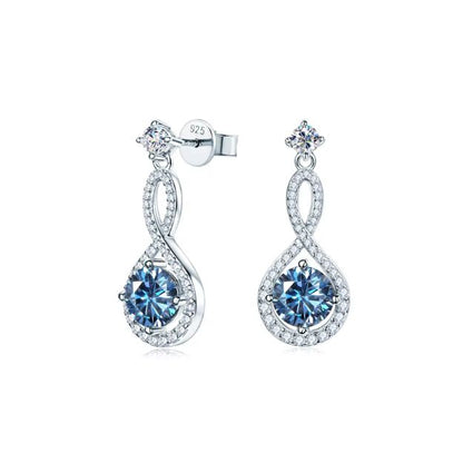 Blue Moissanite Drop Dangle Stud Earrings - Infinity Design - SETUxNEOMA  