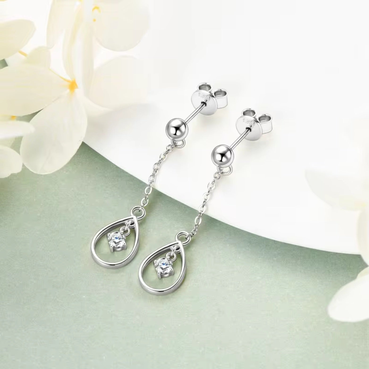  Moissanite Chain Stud Earring - S925 Silver Dangle Drop Earring SETUxNEOMA