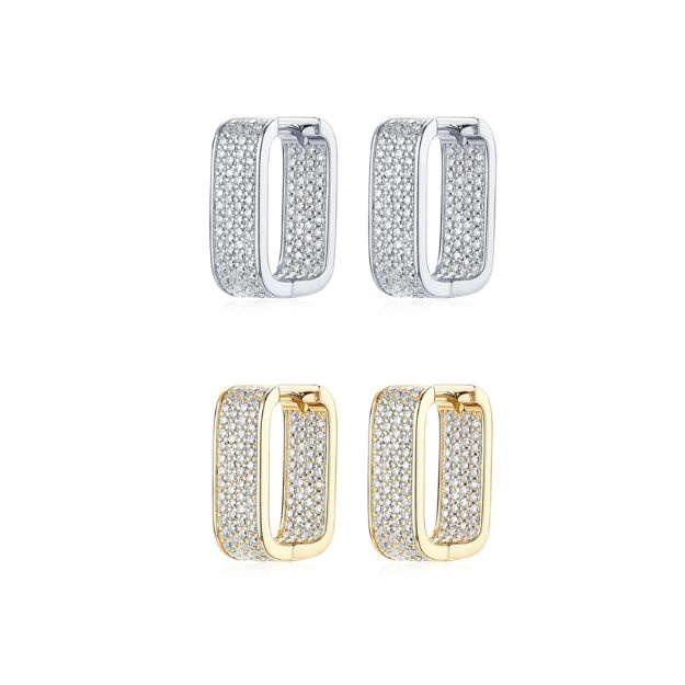 Moissanite Square Huggie Hoop Earrings - Micro Pave Setting - SETUxNEOMA  