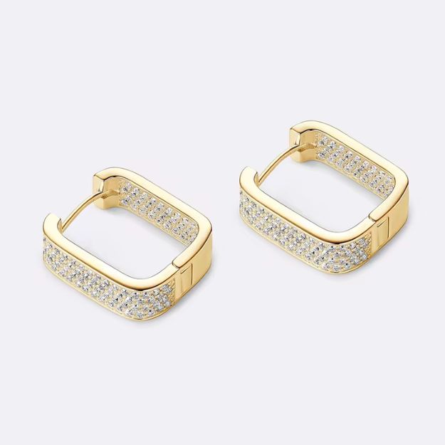 Moissanite Square Huggie Hoop Earrings - Micro Pave Setting - SETUxNEOMA  