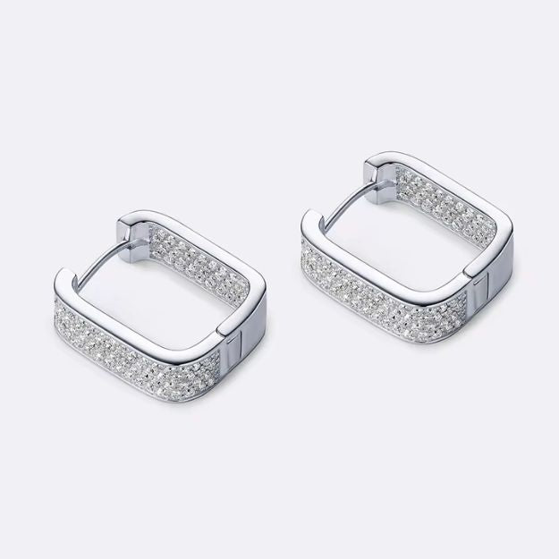 Moissanite Square Huggie Hoop Earrings - Micro Pave Setting - SETUxNEOMA  