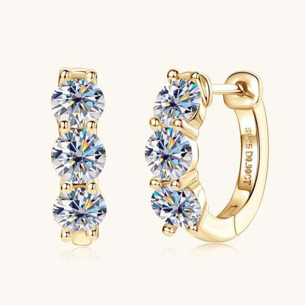 Three Stones Moissanite Huggie Hoop Earrings - SETUxNEOMA  