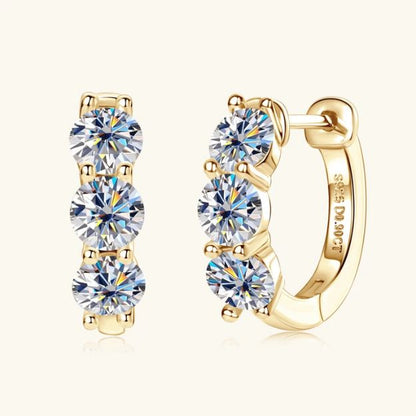 Three Stones Moissanite Huggie Hoop Earrings - SETUxNEOMA  