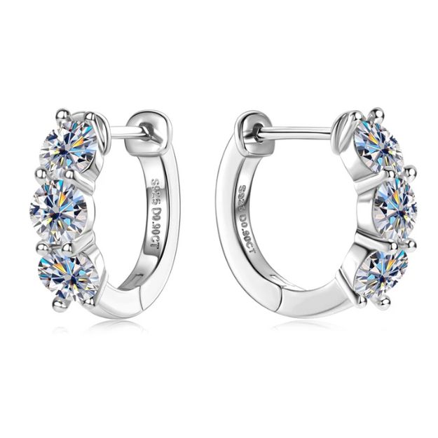 Three Stones Moissanite Huggie Hoop Earrings - SETUxNEOMA  