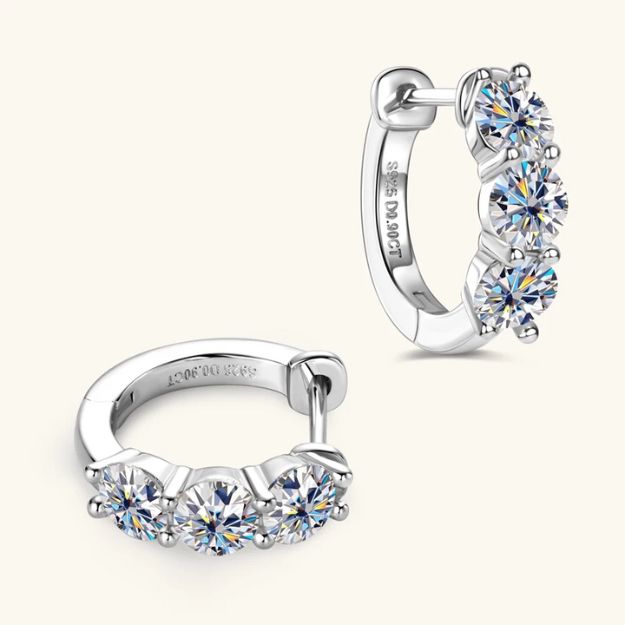 Three Stones Moissanite Huggie Hoop Earrings - SETUxNEOMA  