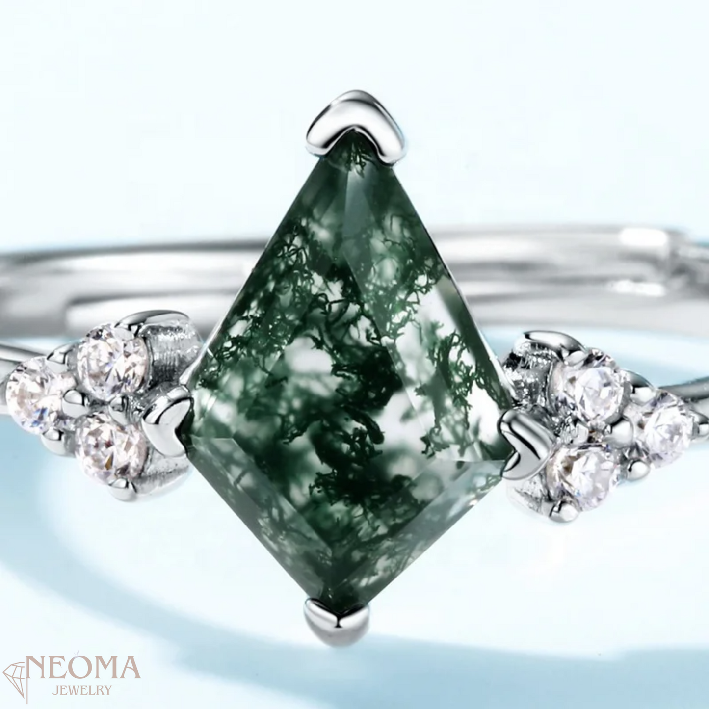 Stylish Green Moss Agate Rings | Cluster Wedding Band
