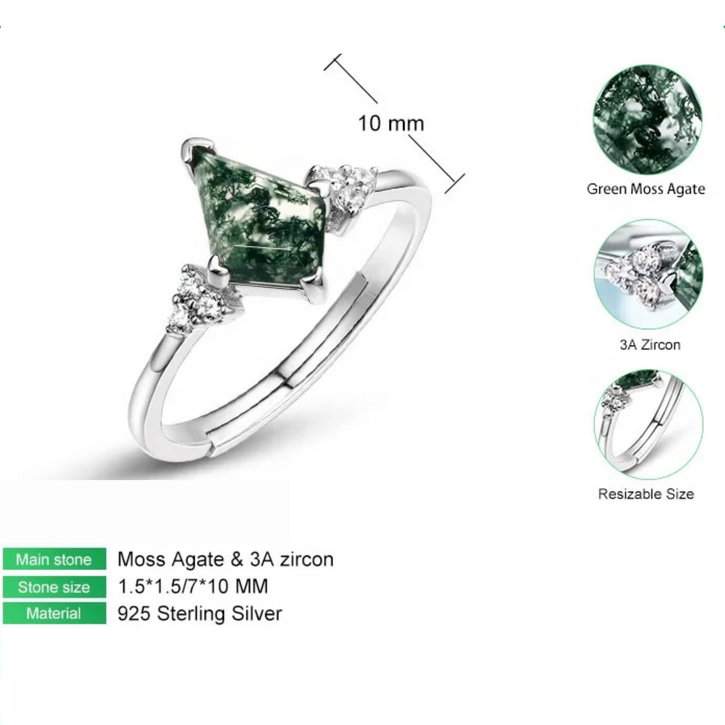 Stylish Green Moss Agate Rings | Cluster Wedding Band
