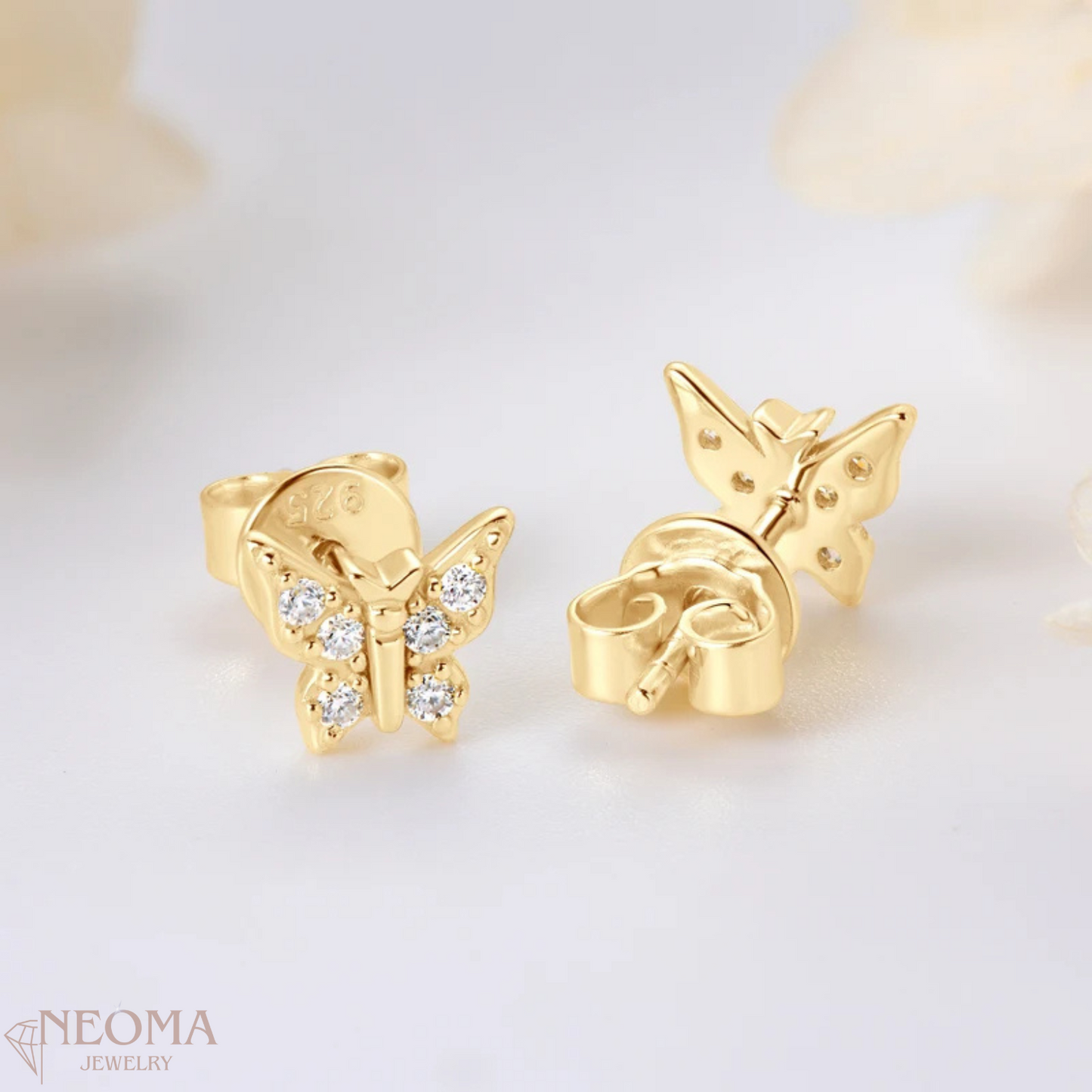 Moissanite Butterfly Stud Earrings | Delicate Butterfly Earrings