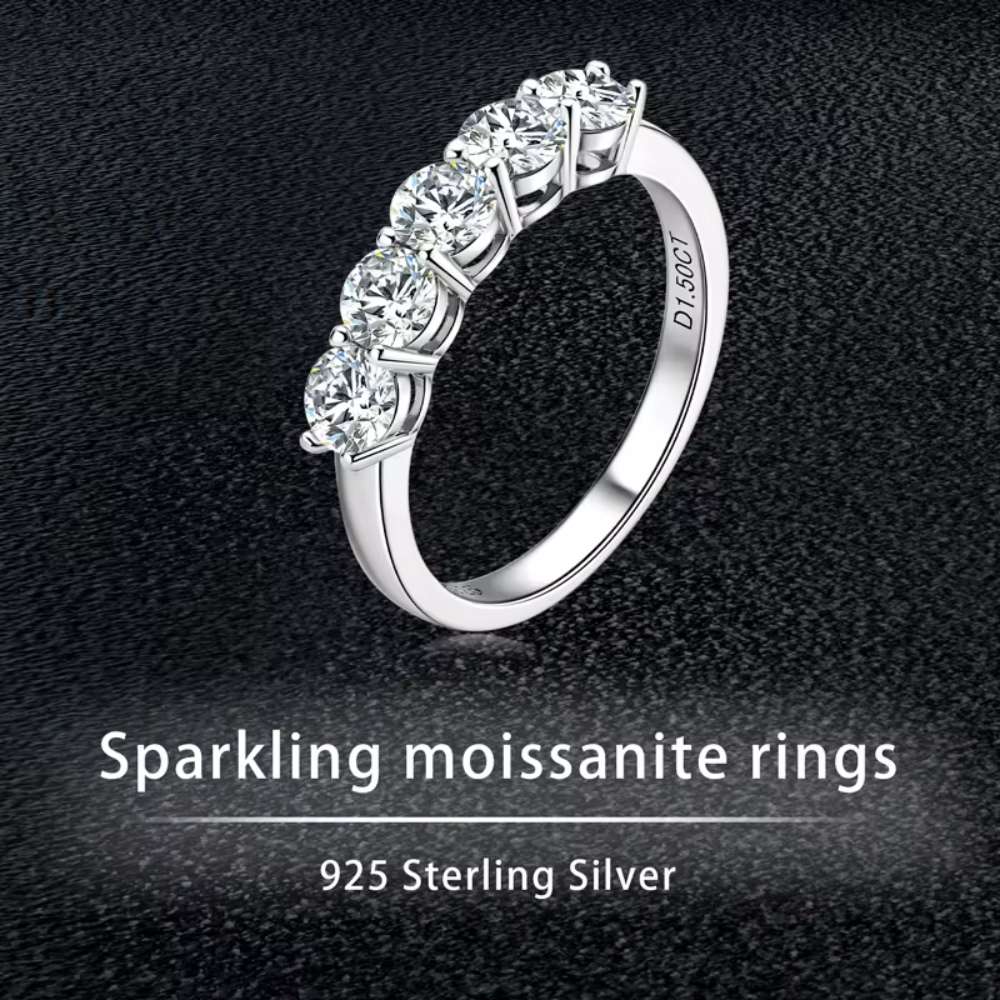 S925 Sterling Silver Engagement Ring with 5 Moissanite Stones - SETUxNEOMA  