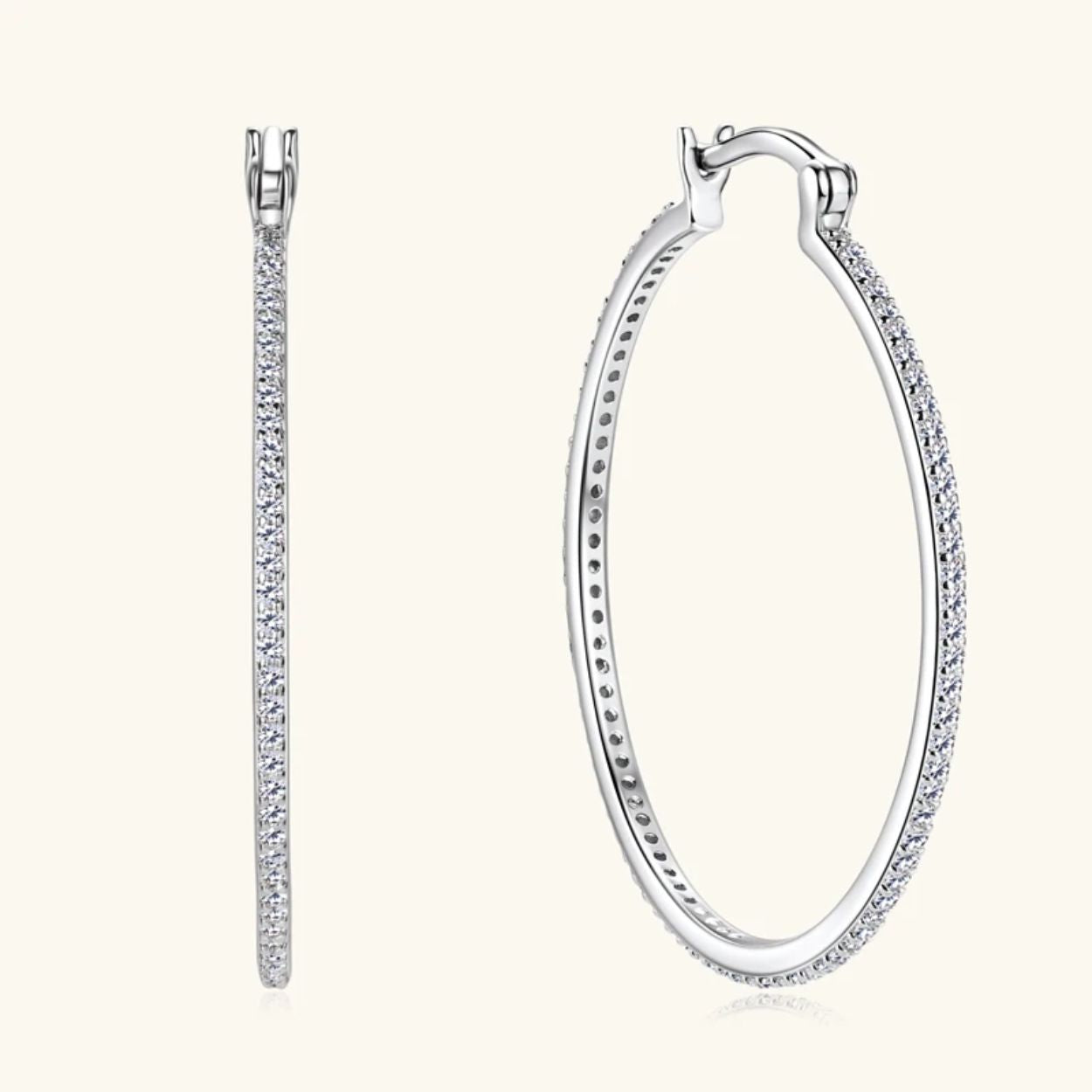 925 Sterling Silver Pave Moissanite Hoop Earrings | 40mm Circle Design - SETUxNEOMA  