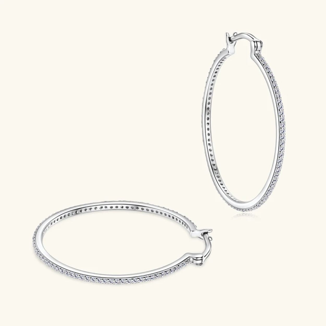 925 Sterling Silver Pave Moissanite Hoop Earrings | 40mm Circle Design - SETUxNEOMA  