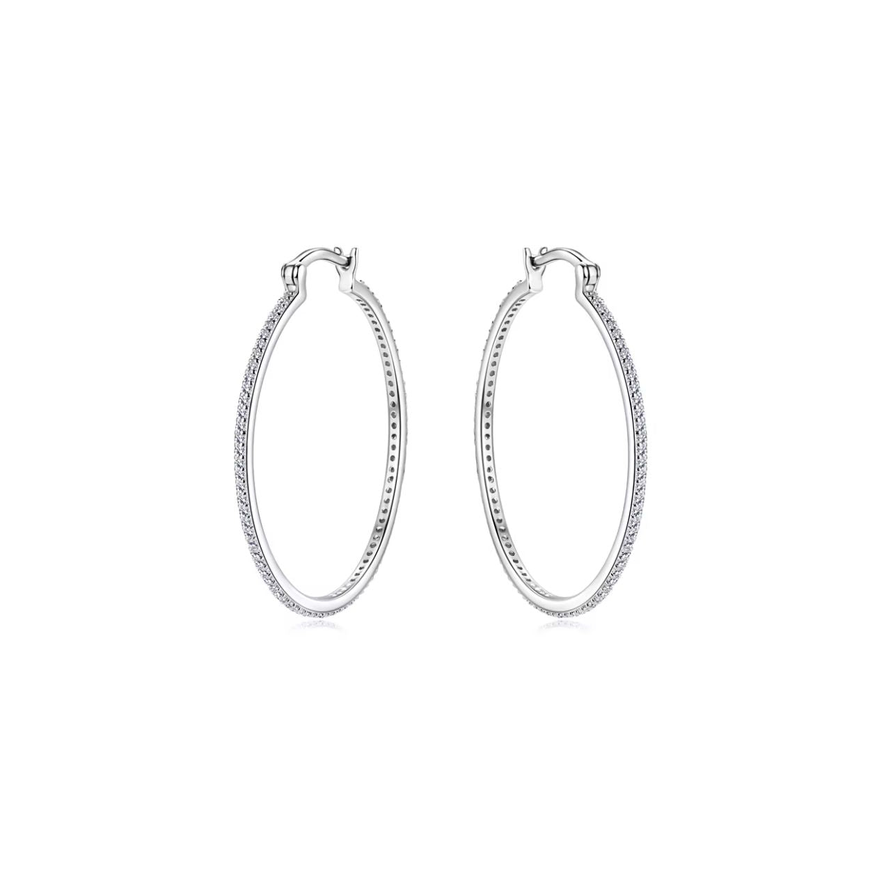 925 Sterling Silver Pave Moissanite Hoop Earrings | 40mm Circle Design - SETUxNEOMA  