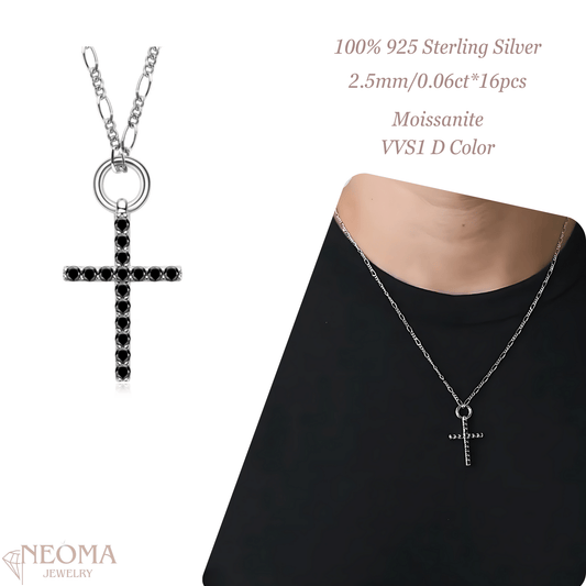 Sterling Silver Black Moissanite | Figaro Chain Necklace