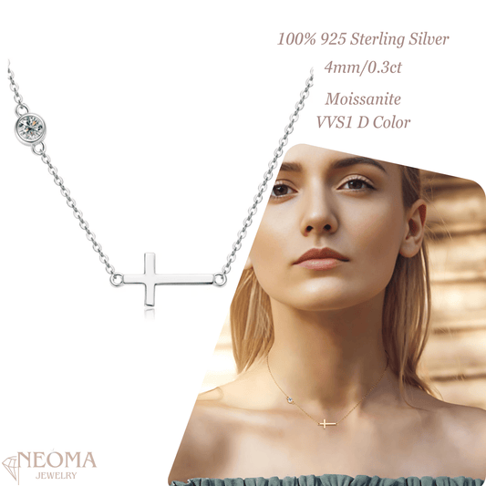 Sideway Moissanite Cross Necklace | Delicate Pendant