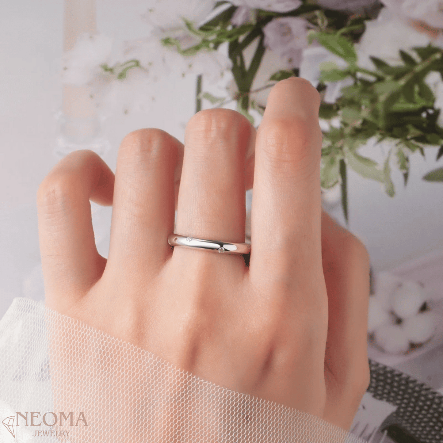Sterling Silver Moissanite Band | Dome Burnish Setting | Wedding Ring