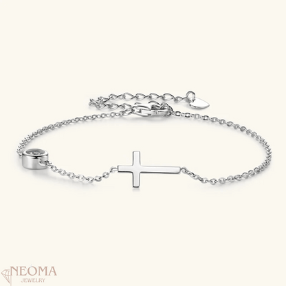 Adjustable Chain Bracelets with Cross and Single Moissanite Stone - SETUxNEOMA  