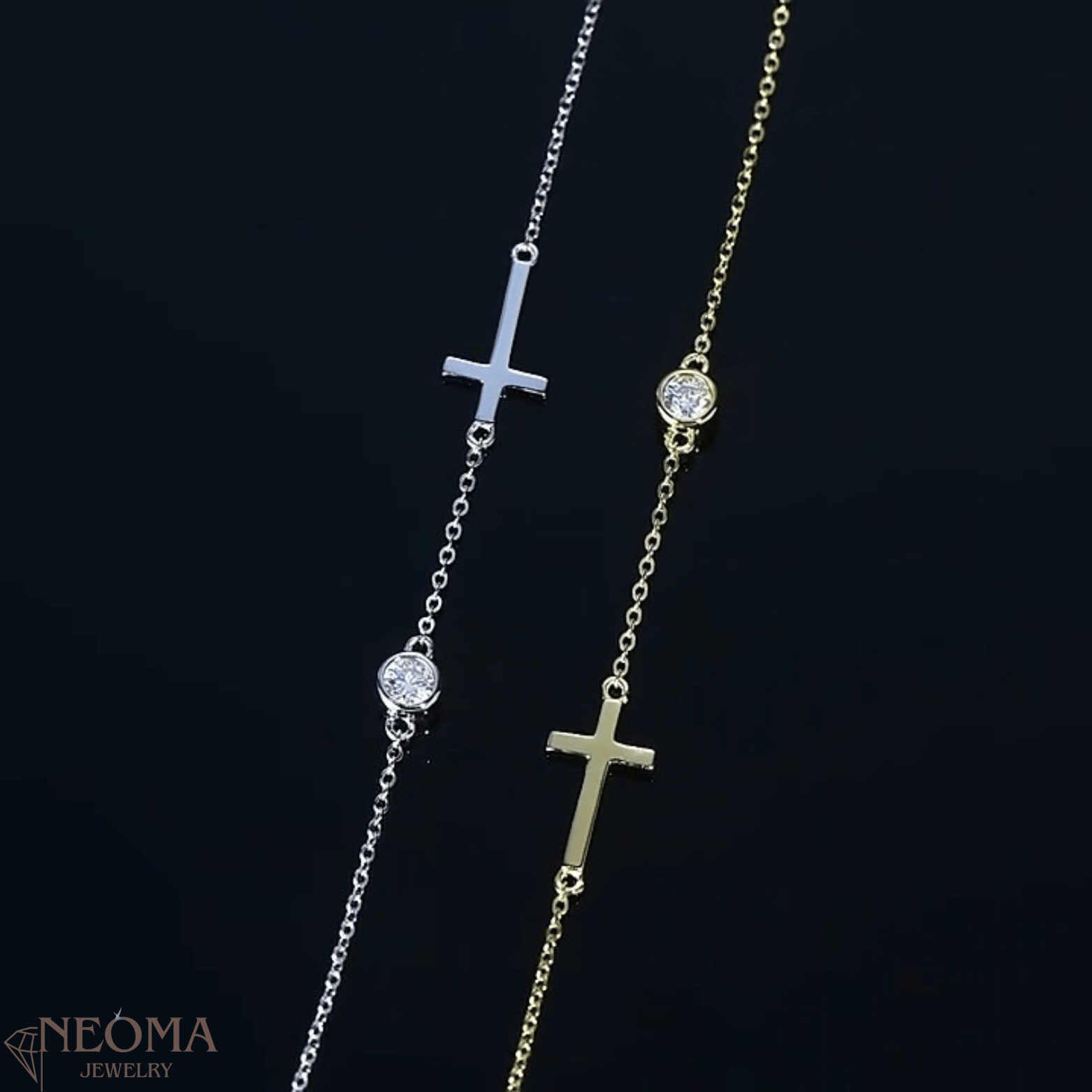 Adjustable Chain Bracelets with Cross and Single Moissanite Stone - SETUxNEOMA  