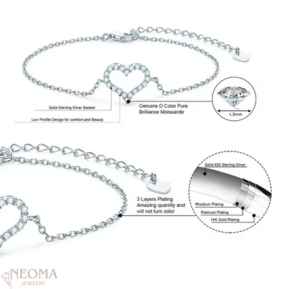 Moissanite Heart Shape Adjustable Bracelet - SETUxNEOMA