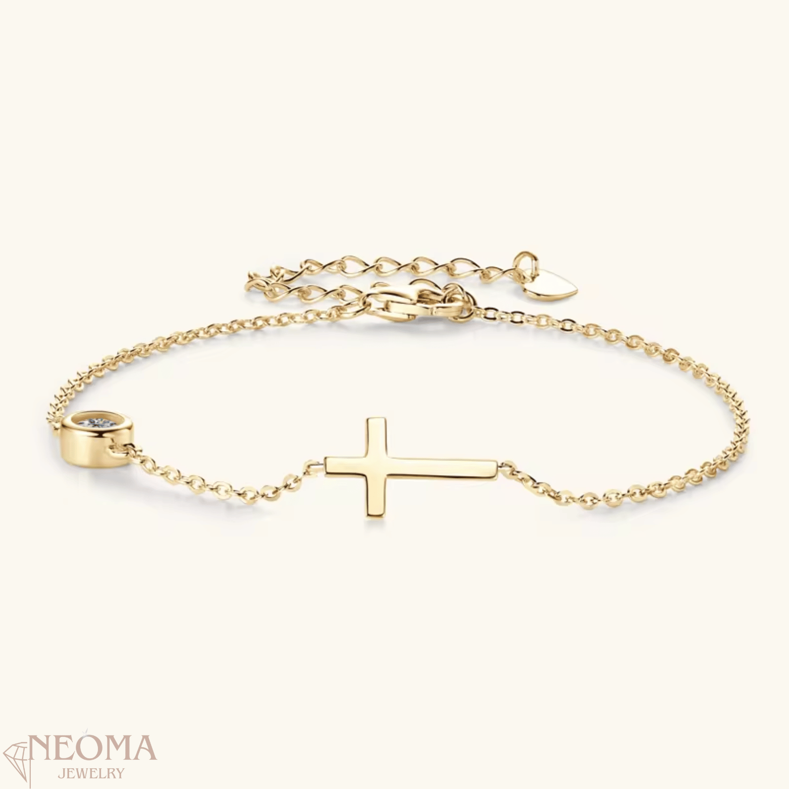 Adjustable Chain Bracelets with Cross and Single Moissanite Stone - SETUxNEOMA  