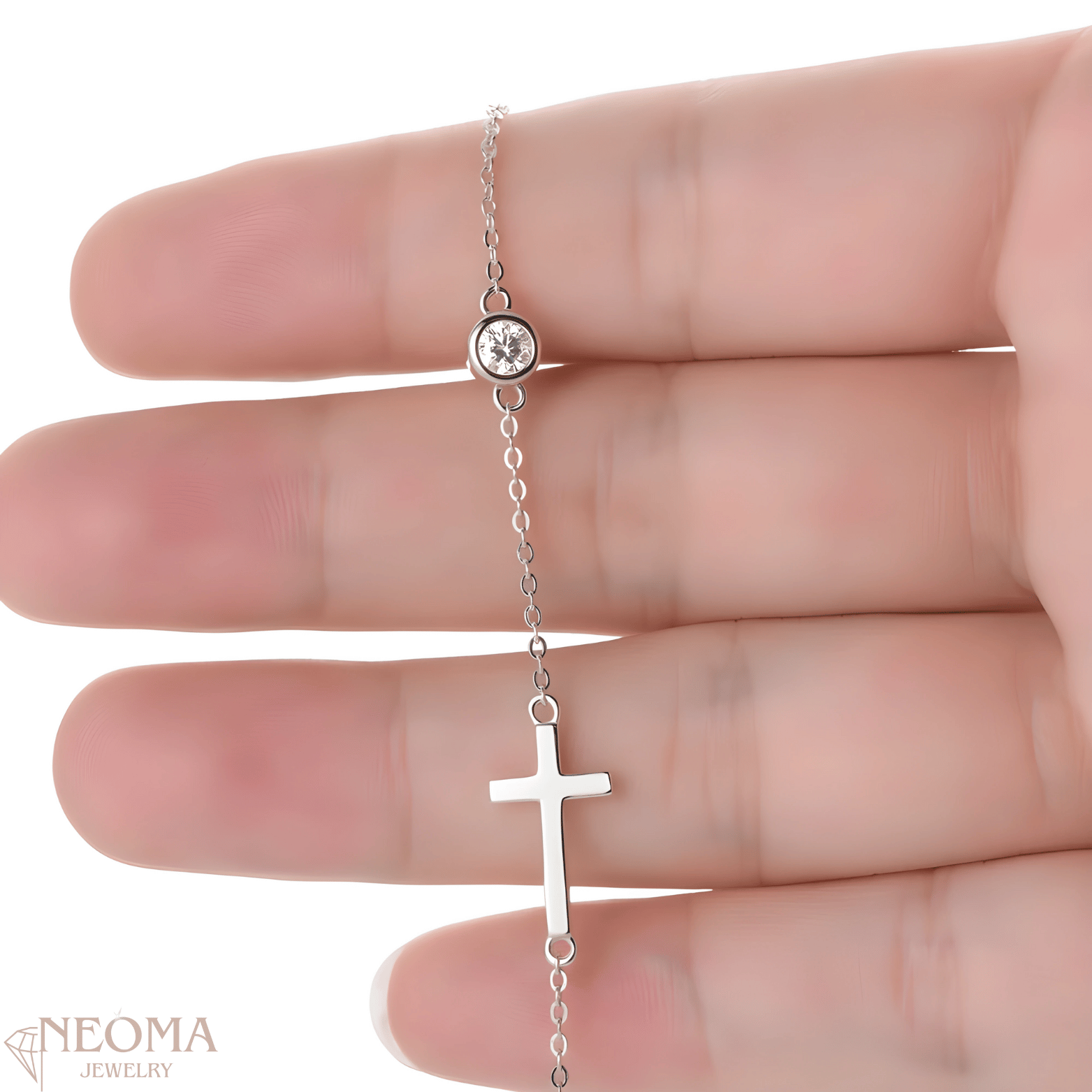 Adjustable Chain Bracelets with Cross and Single Moissanite Stone - SETUxNEOMA  