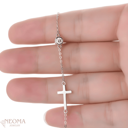 Adjustable Chain Bracelets with Cross and Single Moissanite Stone - SETUxNEOMA  