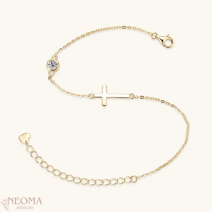 Adjustable Chain Bracelets with Cross and Single Moissanite Stone - SETUxNEOMA  